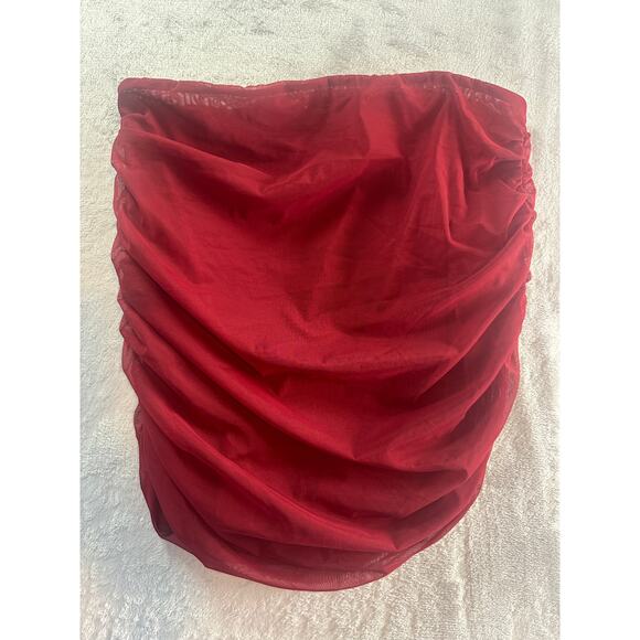Oh Polly Ruched Mini Skirt - Size 8 - Burgundy - Picture 2 of 6